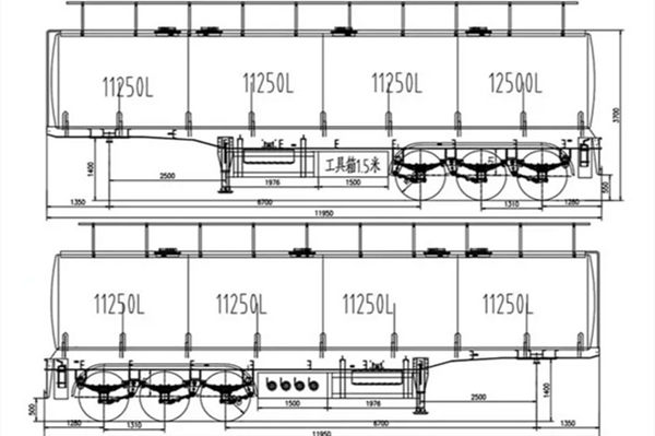 3-axle fuel tanker trailer drawing