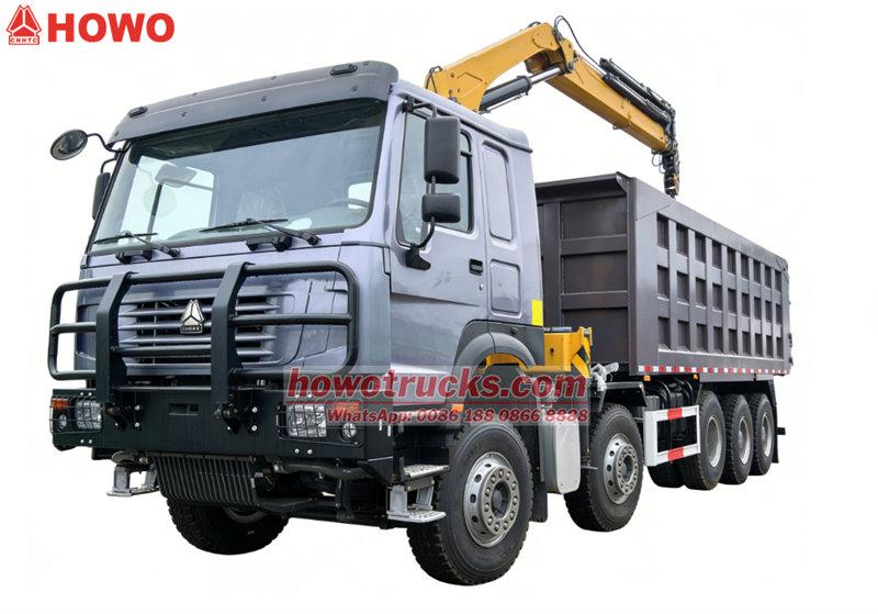 Howo 10x4 dumper truck with 8 tons crane