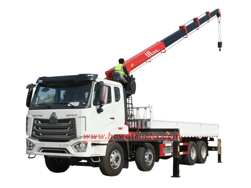HOWO utility truck with telescopic boom crane